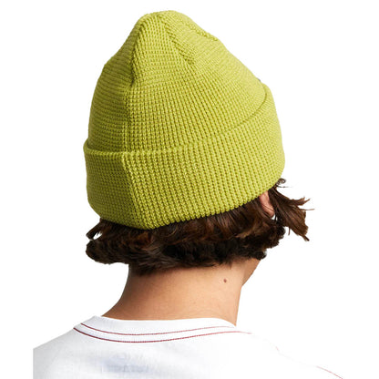 Gorro RVCA Dayshift Beanie Verde Pistacho GJJO, detalle del tejido y logo