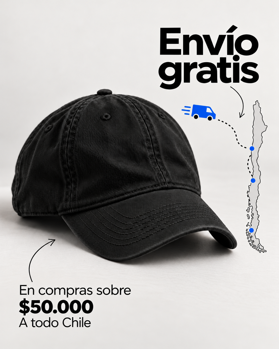 Infografía de envío gratis sobre cincuenta mil pesos a todo Chile