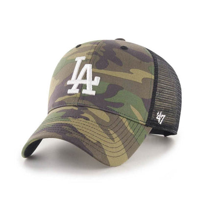 Jockey ’47 Los Angeles Dodgers camuflaje Branson Trucker MVP BRAND, vista frontal en ángulo