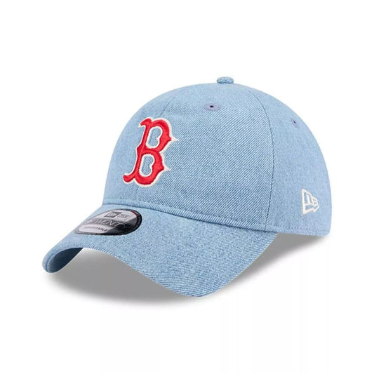 Jockey New Era Boston Red Sox Washed Denim 9TWENTY azul, vista frontal en ángulo