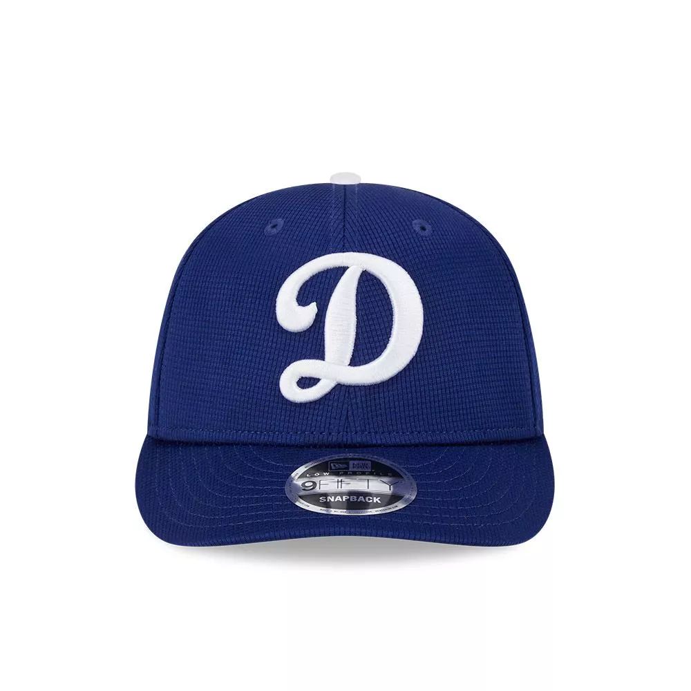 Vista frontal del jockey New Era Los Angeles Dodgers 9FIFTY azul con letra D bordada