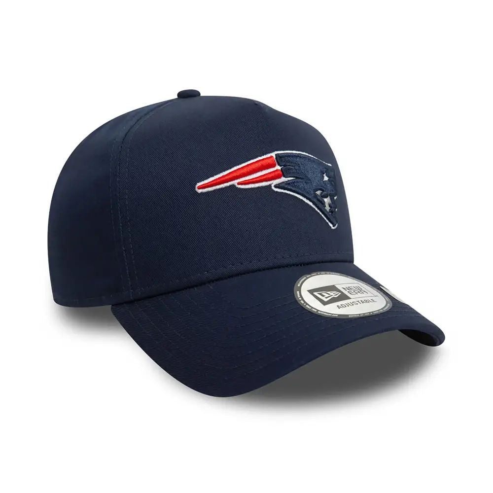 Jockey New Era New England Patriots 9FORTY E-Frame azul, vista diagonal con visera curva