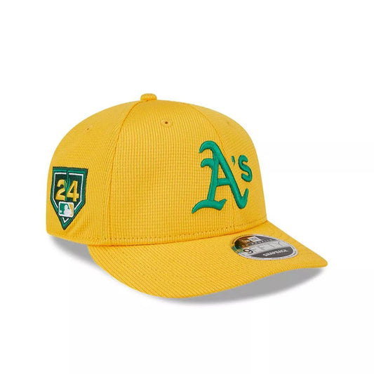 Jockey New Era Oakland Athletics amarillo, vista diagonal con parche lateral Spring Training 2024