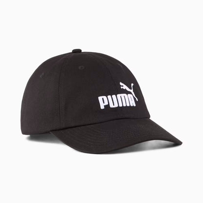 Jockey Puma Essentials No.1 Logo Baseball negro, vista frontal en ángulo con logo blanco bordado