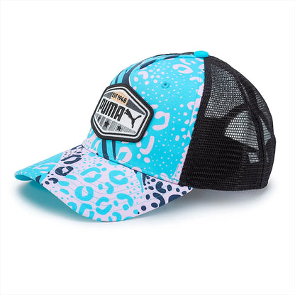Jockey Puma Trucker Animal Print Celeste 024764-05, vista frontal en ángulo