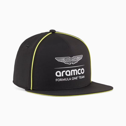 Jockey PUMA x Aston Martin Aramco F1 Team negro, vista frontal con logo y ribetes verde lima