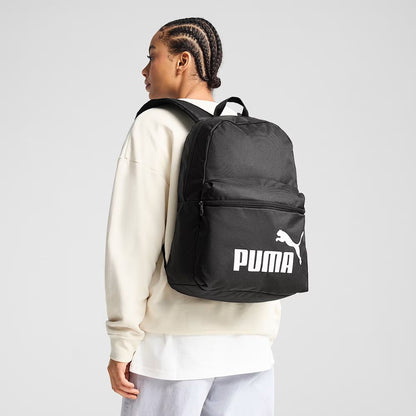 Mochila Puma Phase III Backpack Negro, detalle de compartimentos y cierres