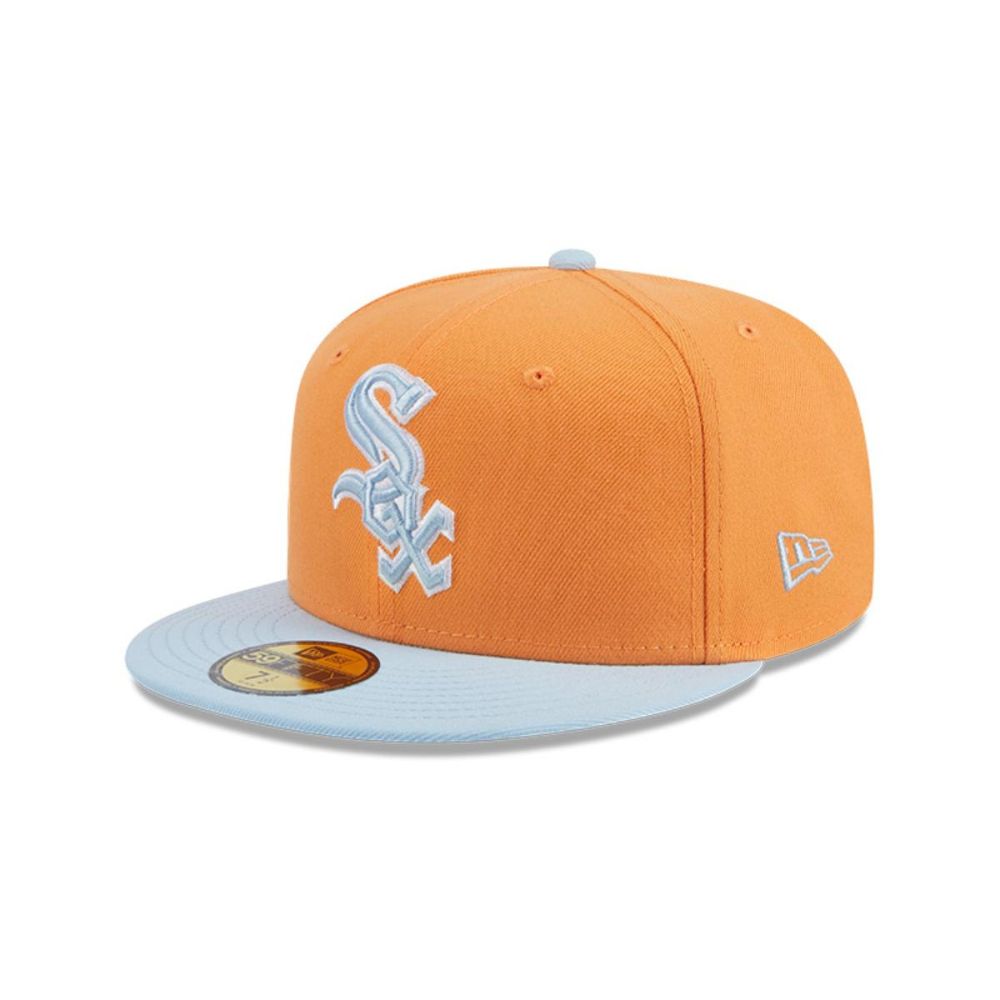 Snapback New Era 59FIFTY MLB Chicago White Sox Color Pack naranjo, vista frontal en ángulo